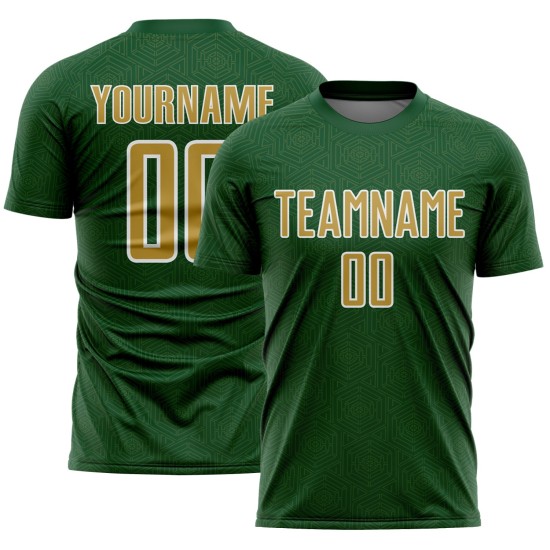 Green Geometric Shape Custom Jersey Sports Sublimation Uniform Gold-White Soccer Old Green Geometric Shape Custom Jersey Sports Sublimation Uniform Gold-White Soccer Old